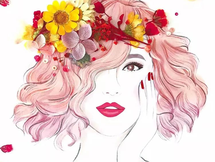 好漂亮的花瓣时装秀-手绘商业插画